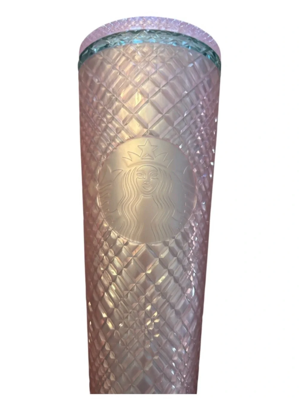 Starbucks | Light Pink 24OZ Cold Cup 2023 Coffee Summer Jeweled Green Lined Top